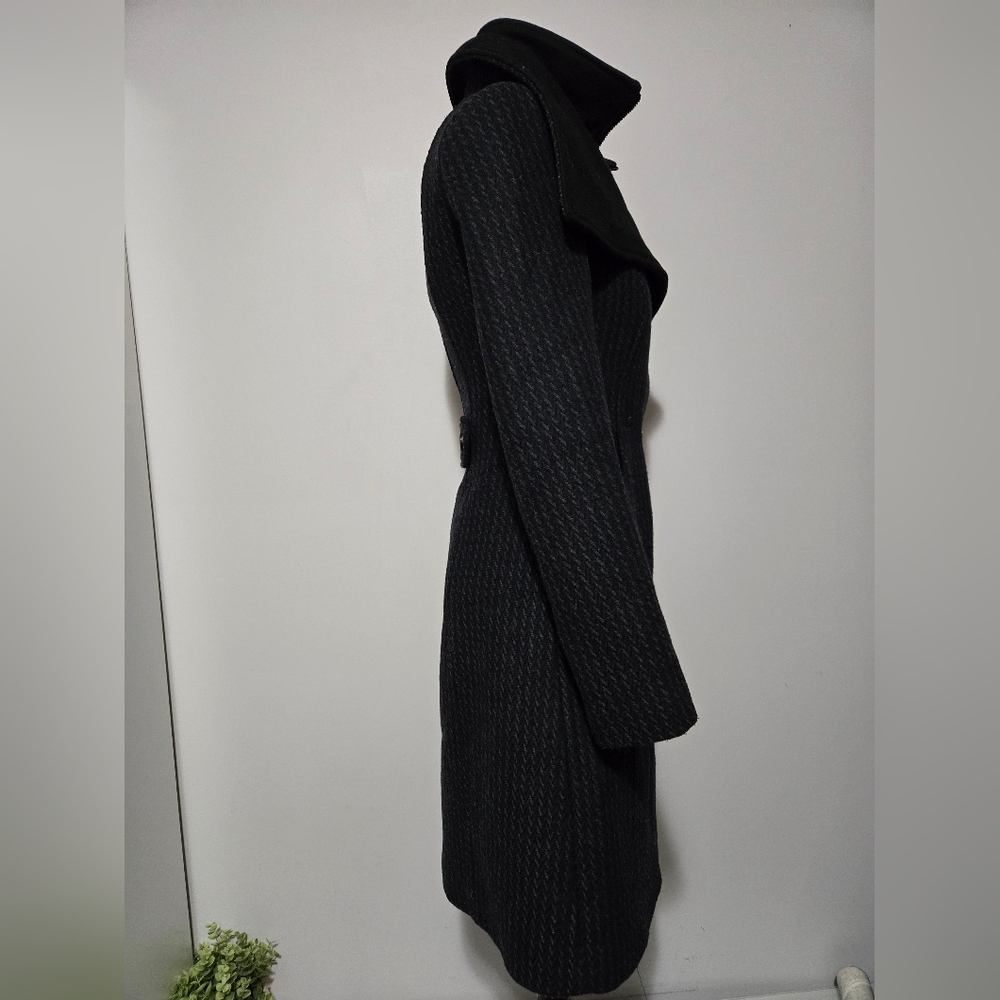 SOIA & KYO Black/ Grey Wool Coat With Oversized Collar And Inner Zip. Size XXS - Picture 6 of 16